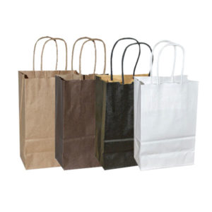 Gem size white kraft paper shopping bag with twisted handles