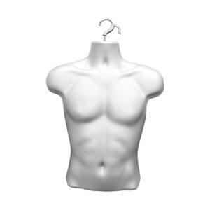 Injection molded mens shirt form with shirt displayed showing retail merchandising use