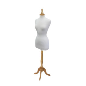 Complete and assembled dress form size petite with base for retail clothing display