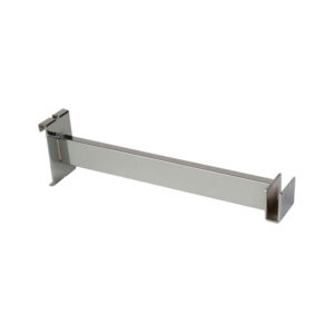 Pair of 12 inch gridwall hangrail brackets installed with rectangular tubing garment rail