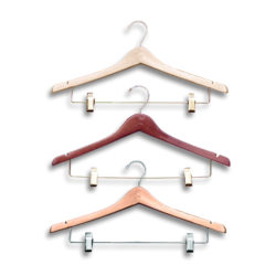 17 inch wood suit hanger with clips from H300 series for retail display