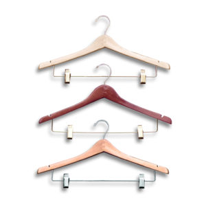 17 inch wood suit hanger with clips from H300 series for retail display