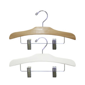 12 inch wood children pant and skirt hanger with clips for retail display