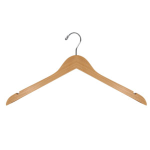 17 inch HW01 wood hanger showing smooth contoured shoulder profile