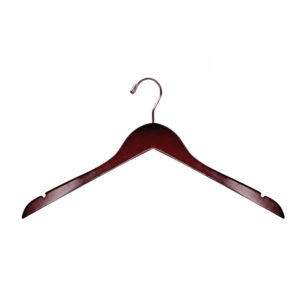 HW01 series wood dress hanger in walnut finish with chrome hook