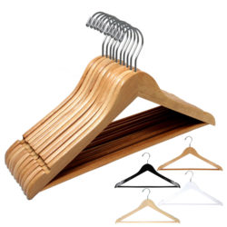 17 inch wood top hanger with pant bar from HW02 series in black finish