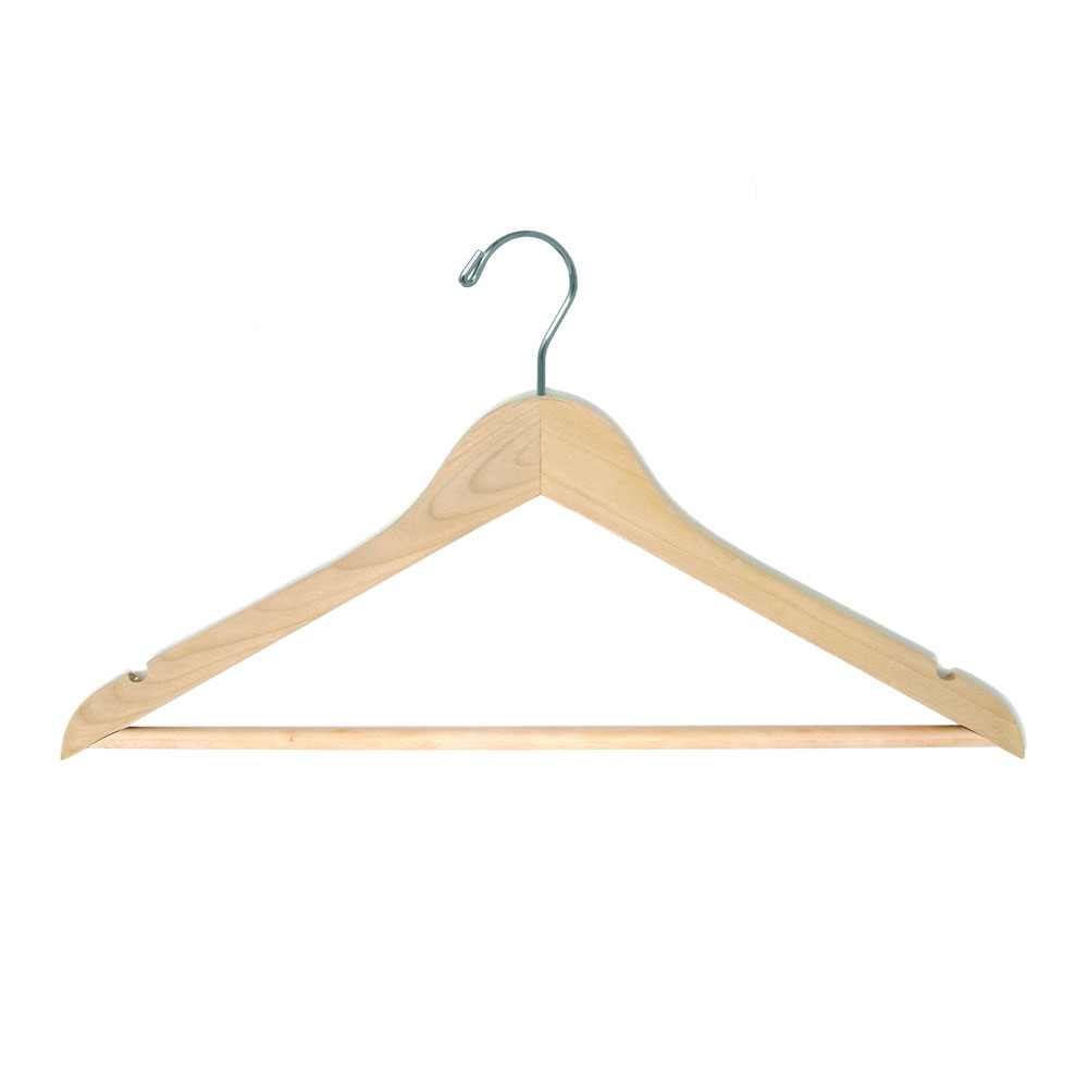 HW02 series wood hanger showing locking pant bar mechanism