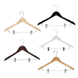 17 inch wood suit hanger with clips from HW03 series in black finish