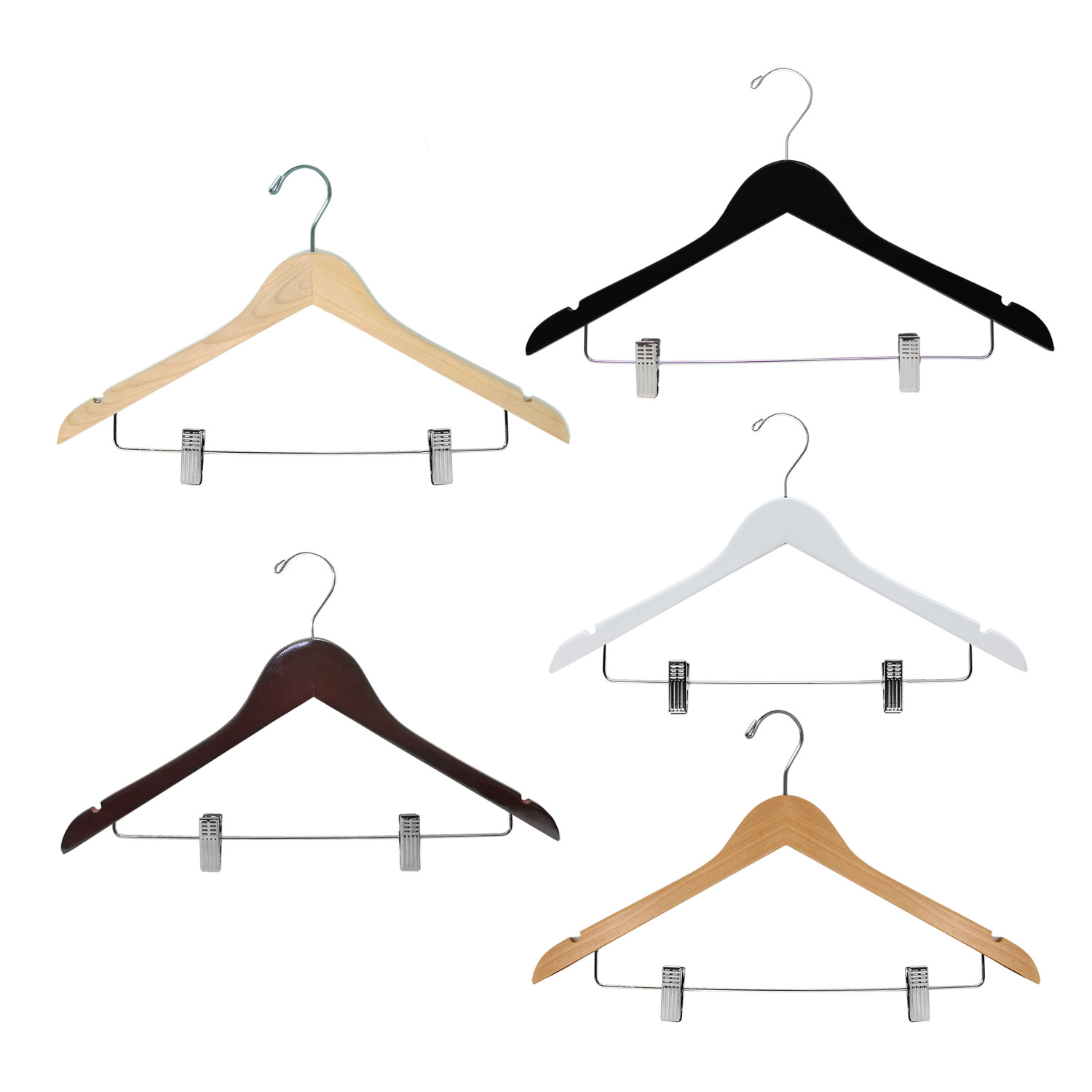 17 inch wood suit hanger with clips from HW03 series in black finish
