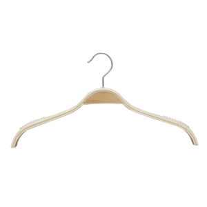 16.5 inch laminated wood hanger natural finish with chrome hook for retail use