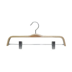 15 inch wood pant hanger with chrome clips and natural finish for retail displays