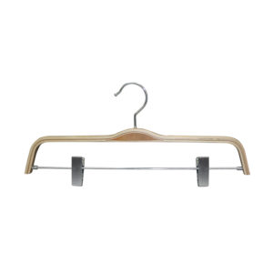 15 inch wood pant hanger with chrome clips and natural finish for retail displays