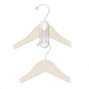Clear plastic hanger connectors for linking hangers together on retail clothing racks