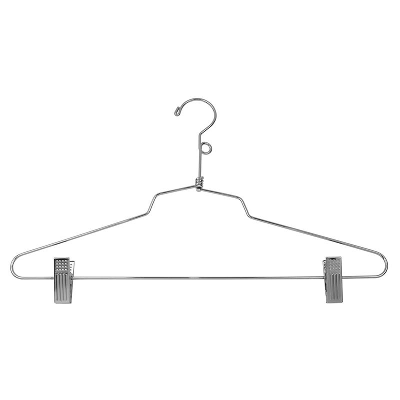 16 inch chrome suit hangers with clips for retail suit and pant display