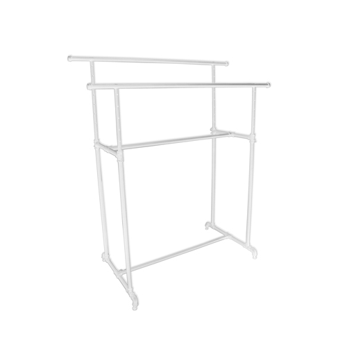 Pipe style double garment rack in white finish