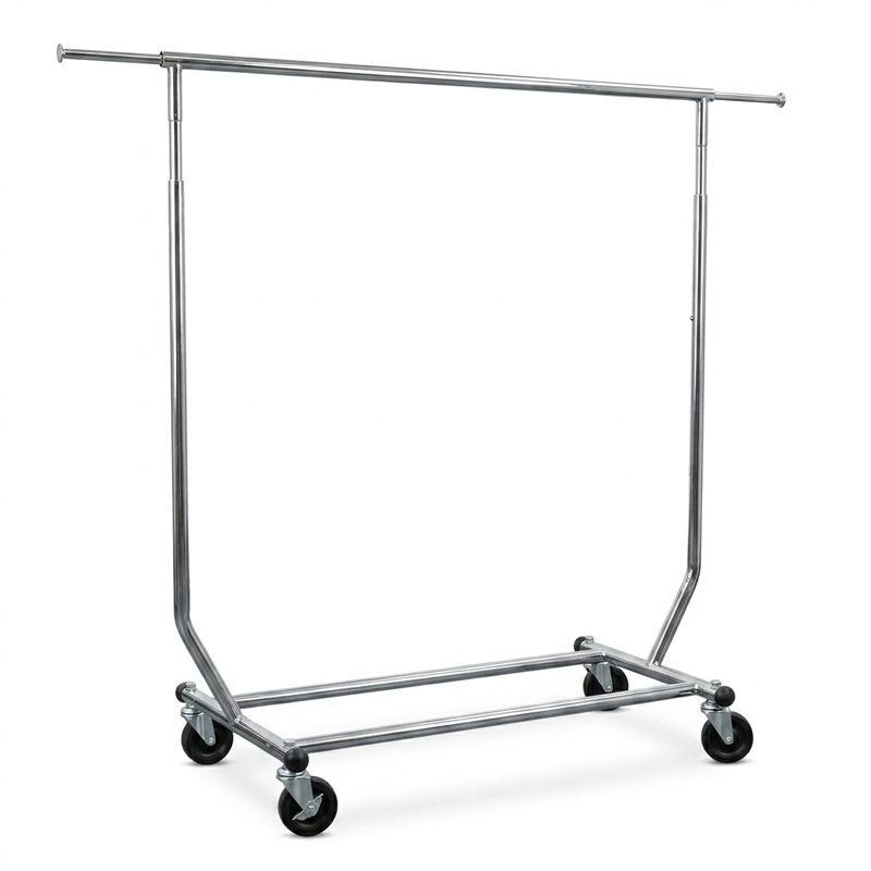Collapsible Round Tubing Garment Rack with 2 Locking Casters