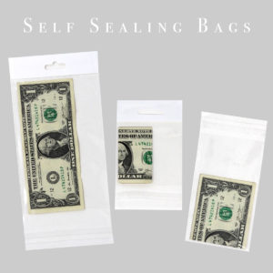 Self sealing clear storage bags for retail merchandise packaging