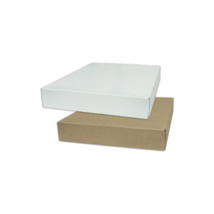 11 x 8.5 x 1.625 inch apparel box in kraft and white for retail packaging