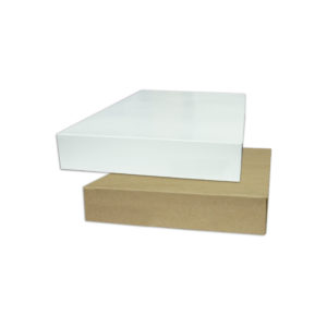 15 x 9.5 x 2 inch apparel box in kraft and white for retail clothing packaging