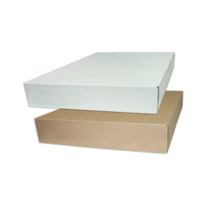 17 x 11 x 2.5 inch apparel box in kraft and white for retail clothing packaging