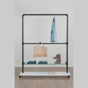 white steel rolling rack