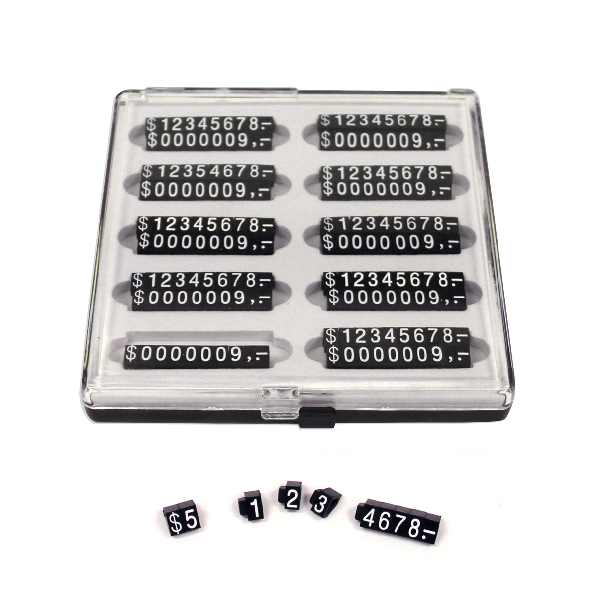 Price cube set with white number inserts for retail merchandise pricing displays