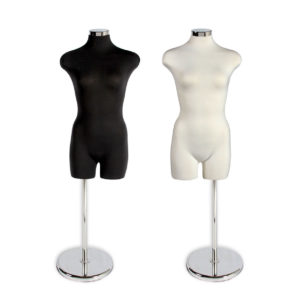 White womens torso form with base and neckblock for retail clothing display