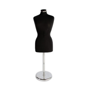 Dress form with adjustable base for retail store dress merchandising