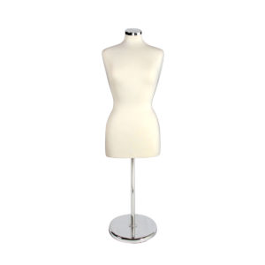 Dress form display showing jersey fabric covering and neckblock detail