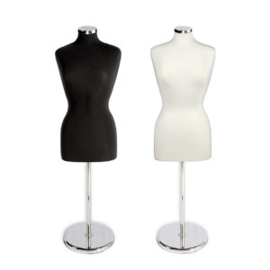 White dress form with base and neckblock for retail clothing display