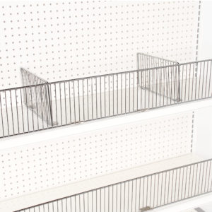 Gondola fencing and dividers for organizing merchandise on gondola shelving units