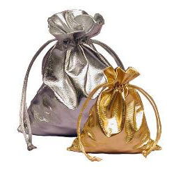 Gold metallic jewelry bag for retail gift packaging