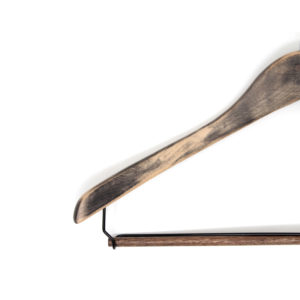 17 inch wood suit hanger H100 series detail view of chrome hardware