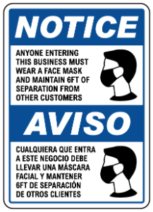 Bilingual Notice Face Mask Required Sign 10"x14" – retail display