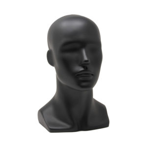 Matte black male display head - side profile view