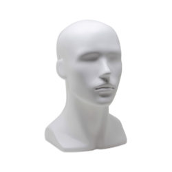 Matte white male display head with ears - front view