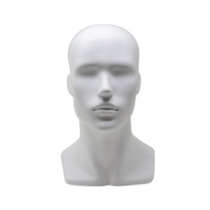 Male head form in matte white for sunglasses and hats