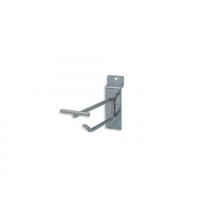Slatwall flip-end scanner hook close-up showing flip label plate