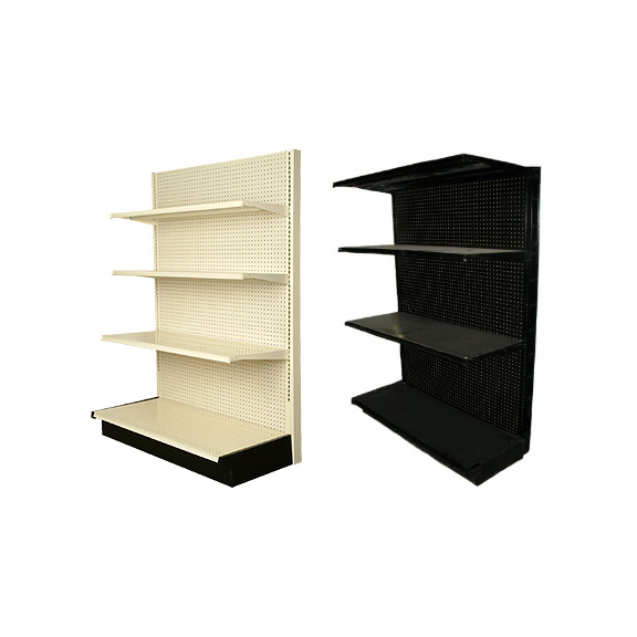 Gondola wall shelving unit in almond and black finishes - single sided retail display