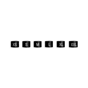 Black with white print snap on size divider set for retail store hanger organization