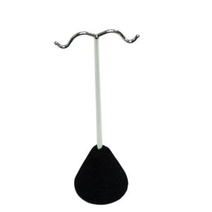 Black velvet earring display stand with chrome stem 4.625 inches tall