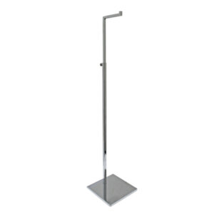 Chrome adjustable necklace stand showing height range