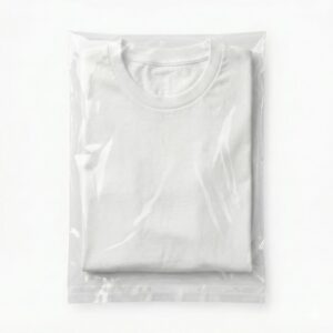 Self sealing clear bag for folded shirt display