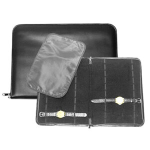Black velvet 20 watch display case with zipper closure