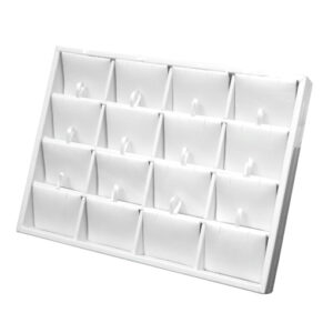 White leatherette earring display tray holds 16 pairs of earrings 7.5 inch