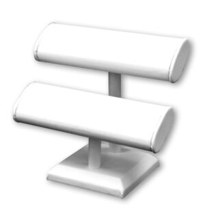 White leatherette double oval T-bar necklace display 8 inch wide 6 inch tall