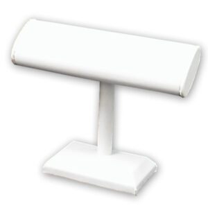Compact white leatherette single oval T-bar display 8 inch wide 4.5 inch tall