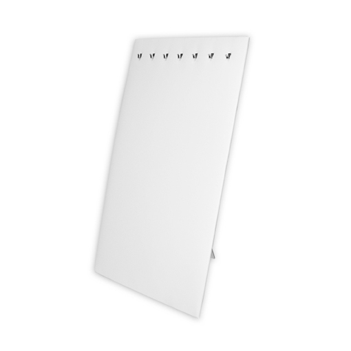 White leatherette 7-hook easel stand for necklace display folds flat for tray storage