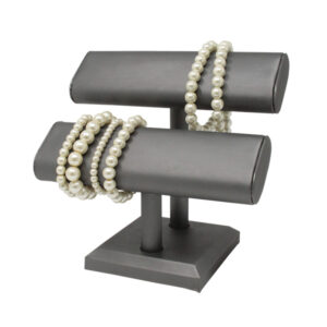 Slate grey leatherette double oval T-bar display 7.375 inch wide 6.375 inch tall