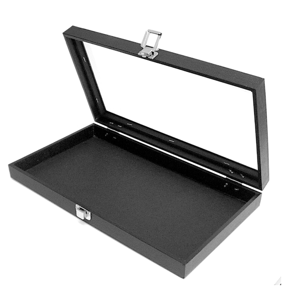 Jewelry display tray with glass top and black velvet interior